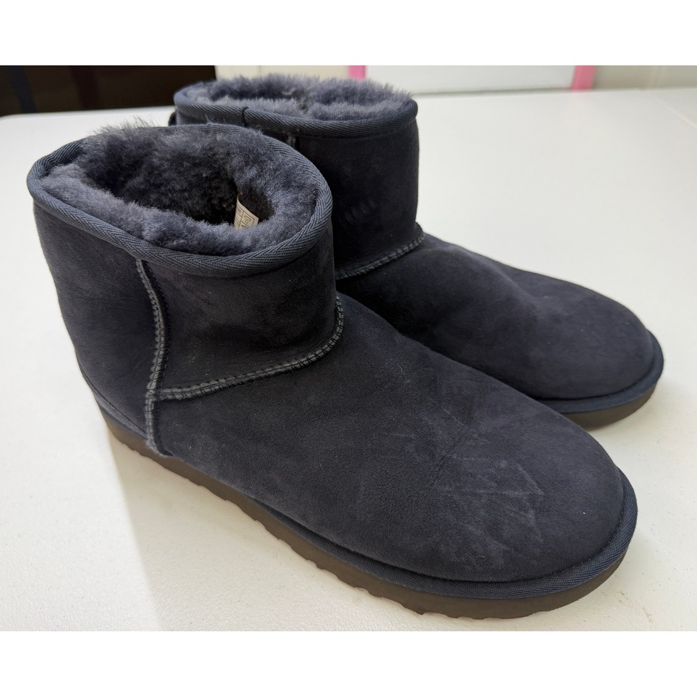 UGG Classic Mini II Navy Blue Suede Sheepskin Ankle Boots Womens Size 11